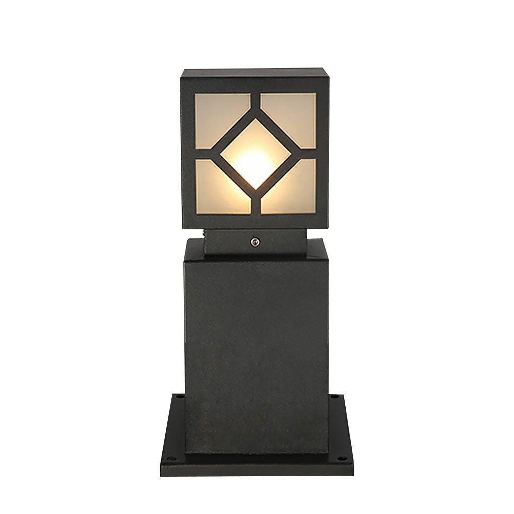 Square Solar Bollard Light — Frosted Glass, Black, LED, IP65 Weatherproof, 9"–24" Heights