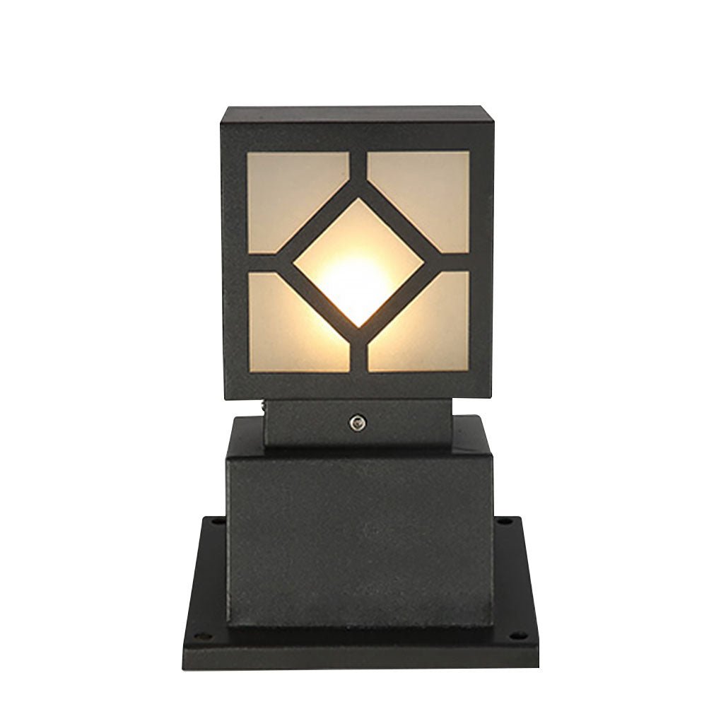Square Solar Bollard Light — Frosted Glass, Black, LED, IP65 Weatherproof, 9"–24" Heights
