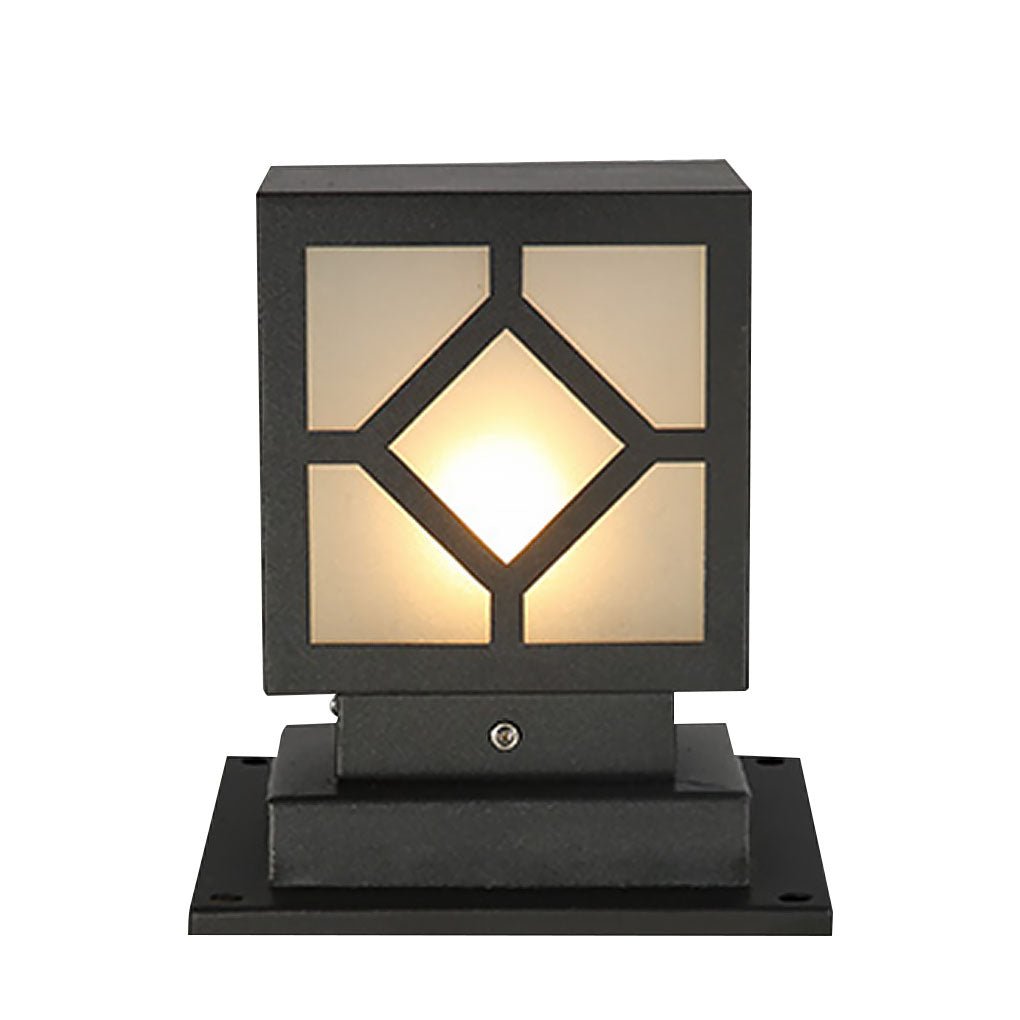 Square Solar Bollard Light — Frosted Glass, Black, LED, IP65 Weatherproof, 9"–24" Heights