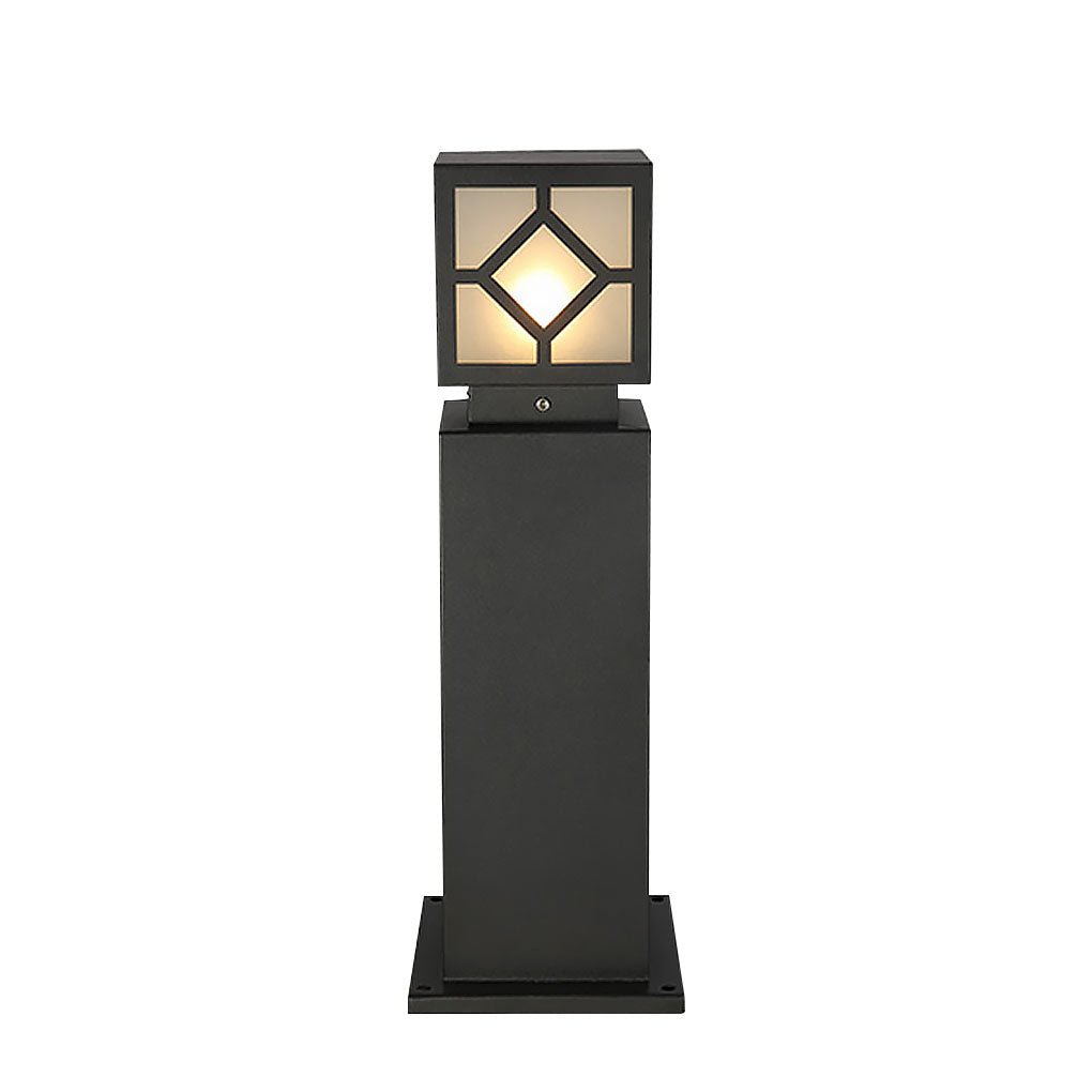 Square Solar Bollard Light — Frosted Glass, Black, LED, IP65 Weatherproof, 9"–24" Heights
