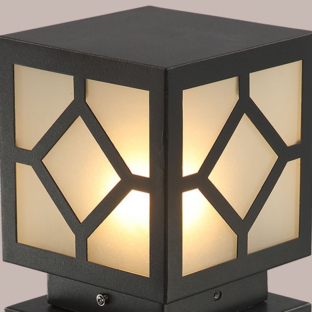 Square Solar Bollard Light — Frosted Glass, Black, LED, IP65 Weatherproof, 9"–24" Heights