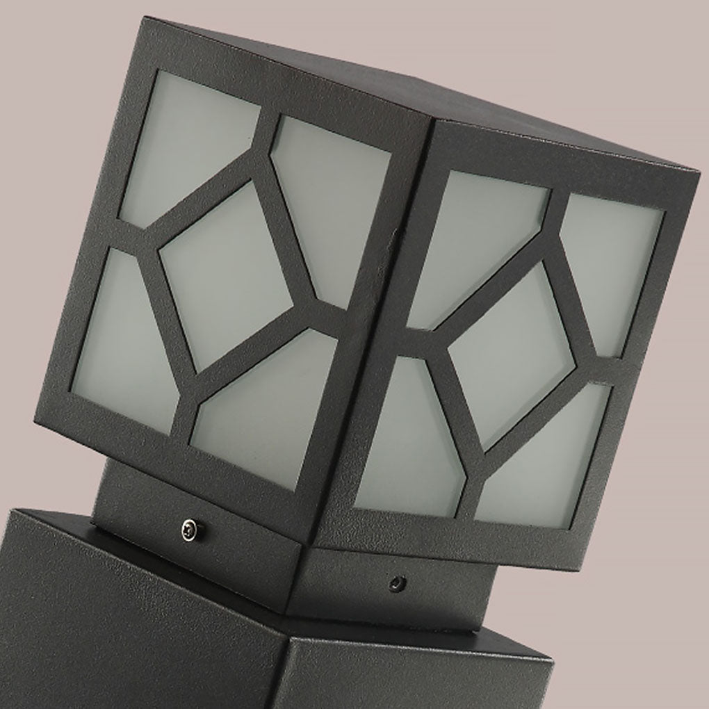 Square Solar Bollard Light — Frosted Glass, Black, LED, IP65 Weatherproof, 9"–24" Heights