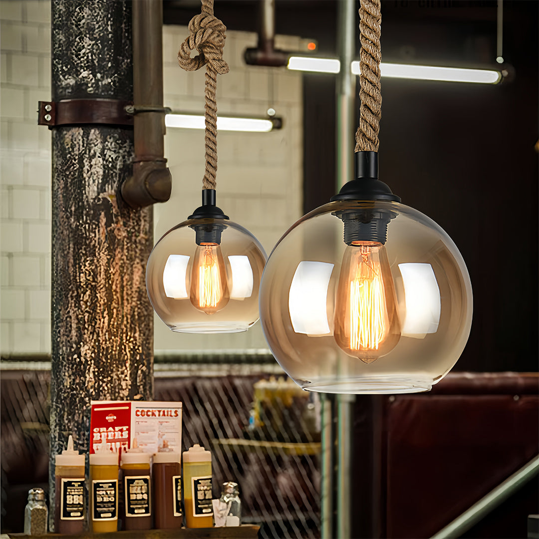 Minimalist Retro Hemp Rope Mini Pendant — Hand-Blown Glass, E27, 5W Warm Light, 1-Light