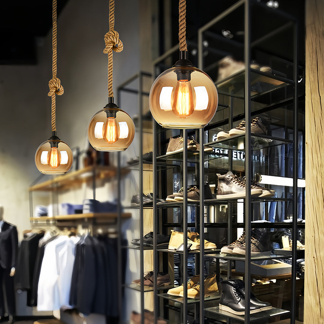 Minimalist Retro Hemp Rope Mini Pendant — Hand-Blown Glass, E27, 5W Warm Light, 1-Light