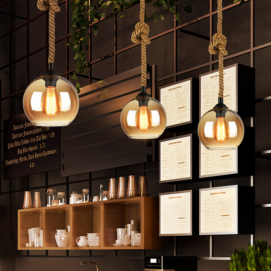 Minimalist Retro Hemp Rope Mini Pendant — Hand-Blown Glass, E27, 5W Warm Light, 1-Light