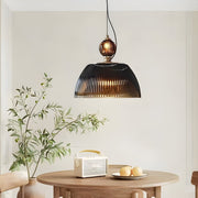 Retro Gradient Dark Green Striped Glass Pendant — E27 & G4, Up/Down Light, 11.8" Diameter