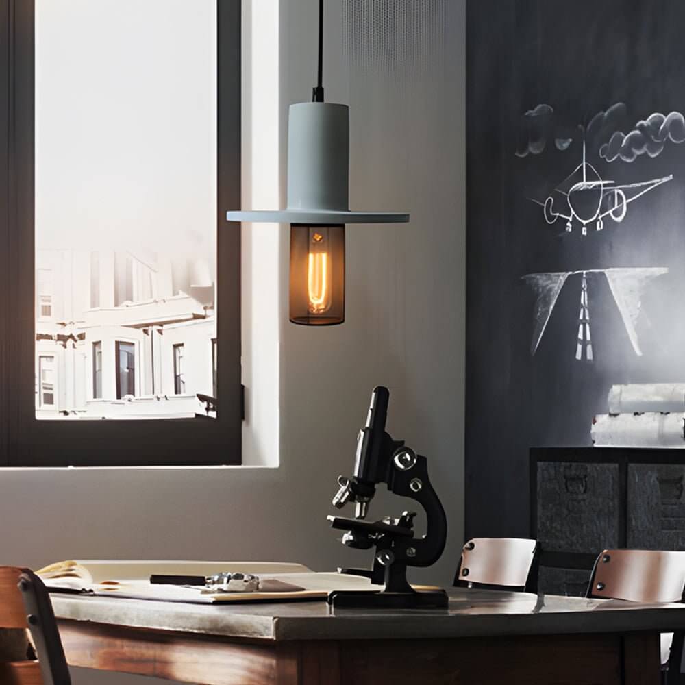 retro industrial led pendant light with nordic minimalist design in cement and mesh