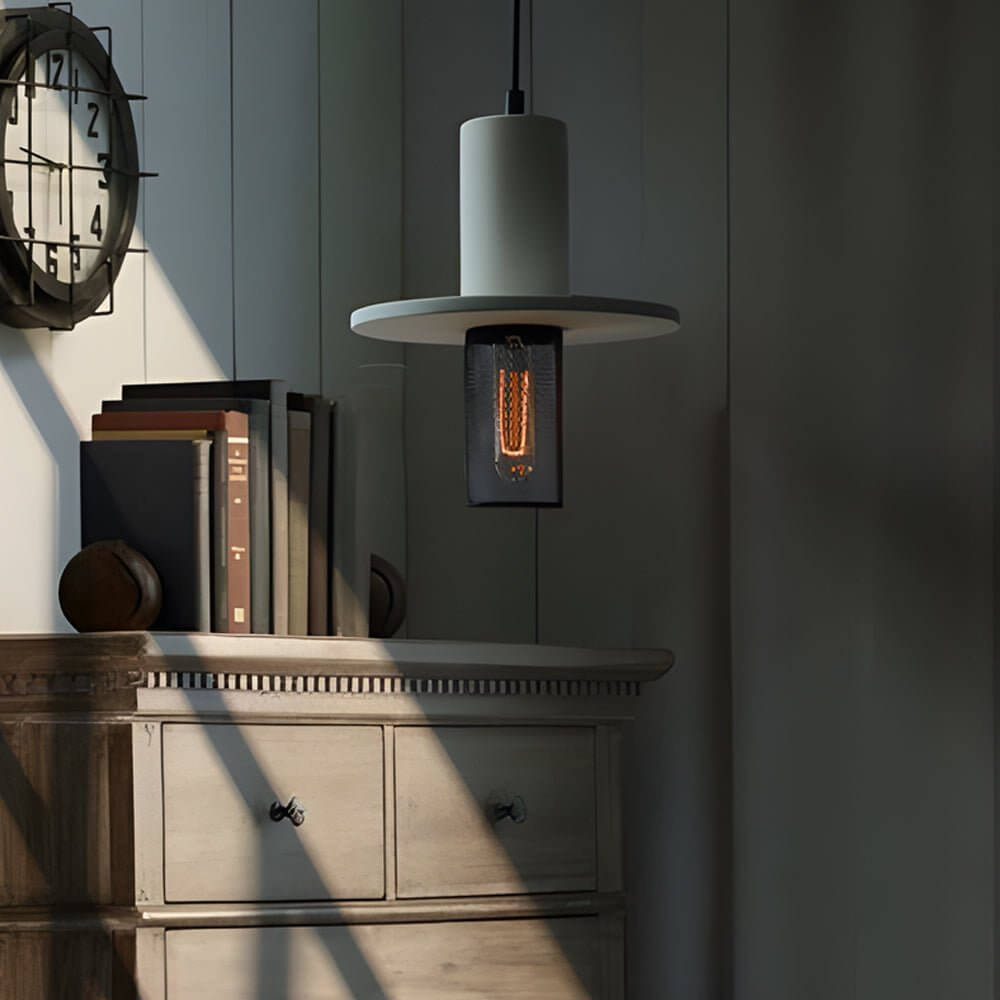retro industrial led pendant light with nordic minimalist design in cement and mesh