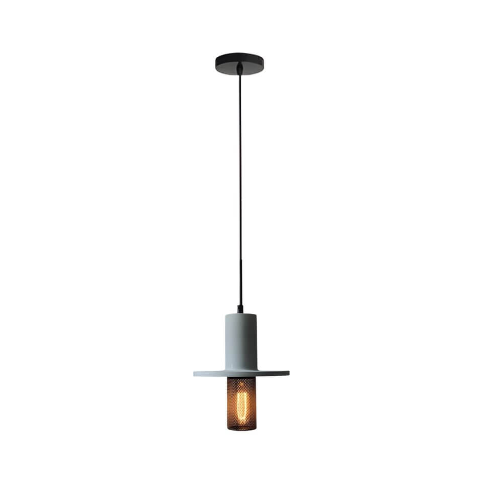 retro industrial led pendant light with nordic minimalist design in cement and mesh