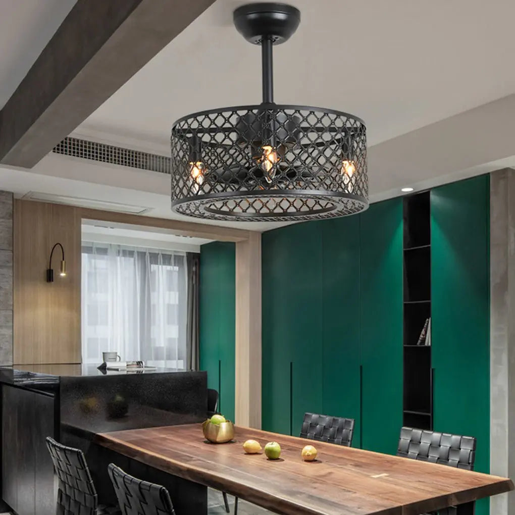 Unique Iron Ceiling Fan Light in Retro Industrial Style with Remote Control Luxe