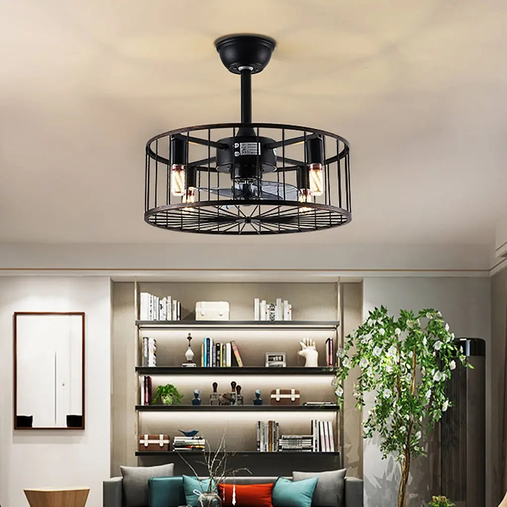 Retro Industrial Bladeless Ceiling Fan Lamp with Three-Speed Wind Regulation and Silent Operation Luxe