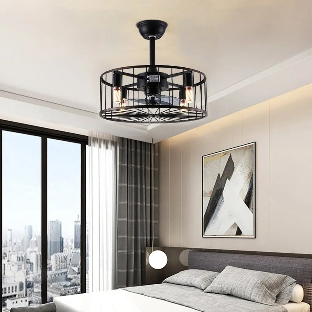 Retro Industrial Bladeless Ceiling Fan Lamp with Three-Speed Wind Regulation and Silent Operation Luxe