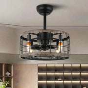 Retro Industrial Wrought Iron Cage Chandelier Fan - Noiseless Design Luxe