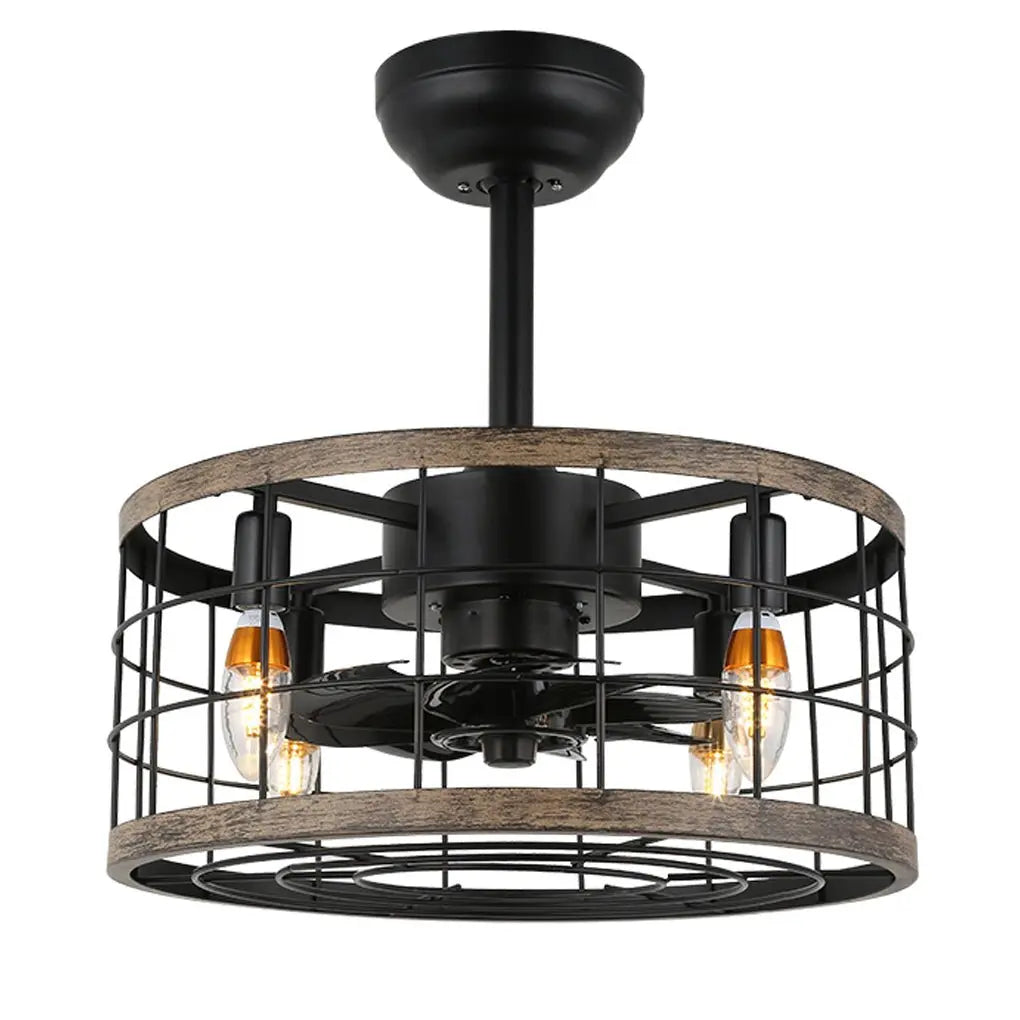 Retro Industrial Wrought Iron Cage Chandelier Fan - Noiseless Design Luxe