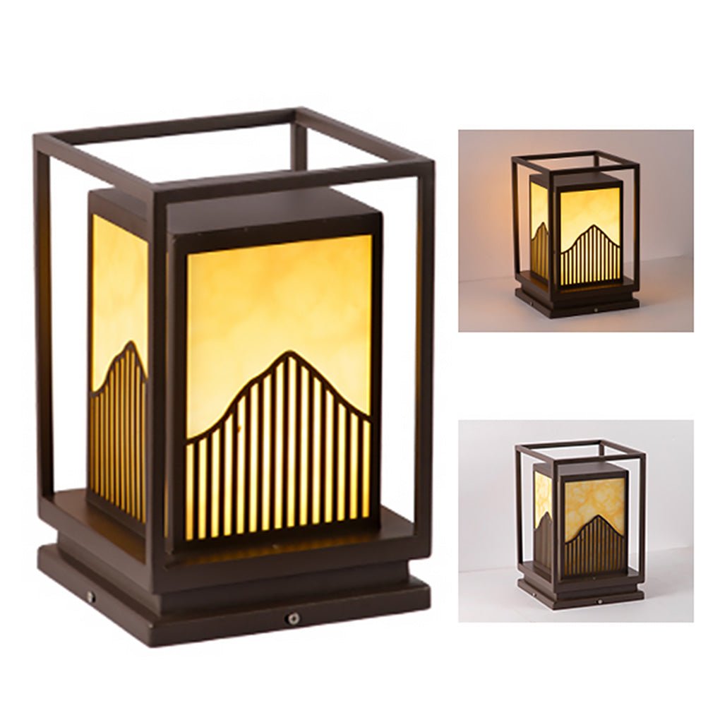 Stylish Square Outdoor Garden Light Featuring a Mountain Scene Shade
