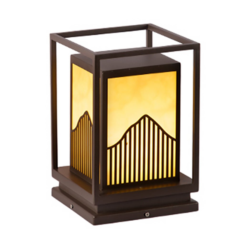 Stylish Square Outdoor Garden Light Featuring a Mountain Scene Shade