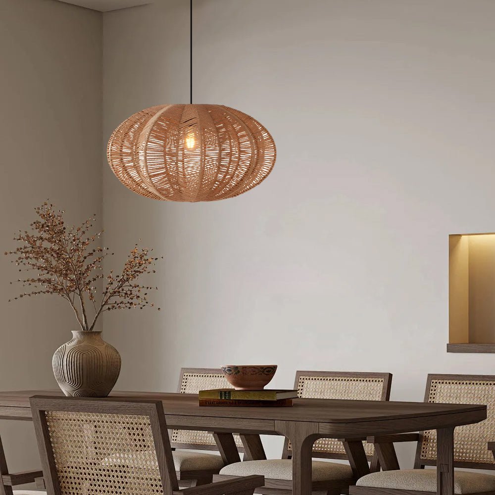 Wabi-Sabi Retro Lantern Chandelier — Hemp Rope and Hardware, E27, Warm White 3000K, Hardwired