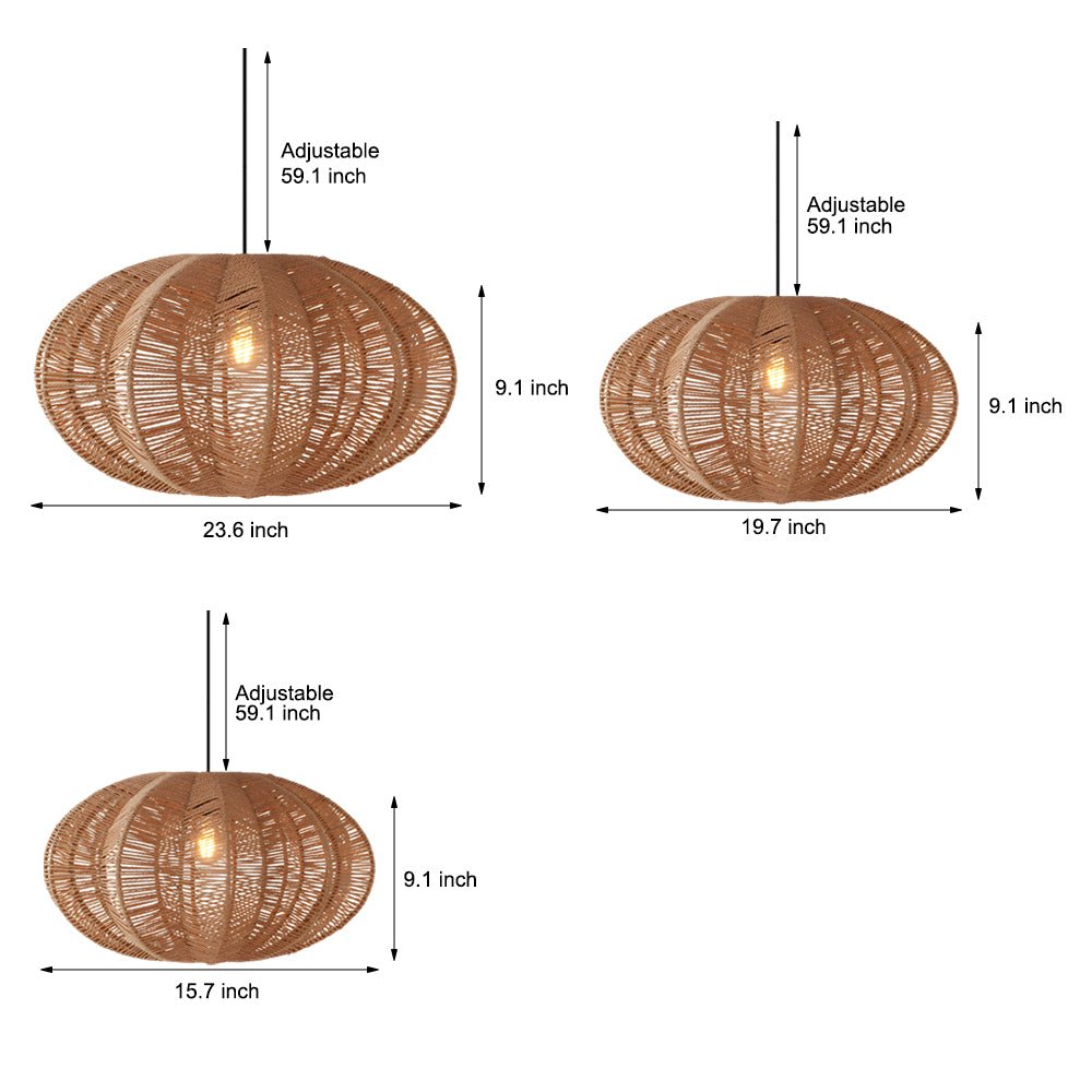 Wabi-Sabi Retro Lantern Chandelier — Hemp Rope and Hardware, E27, Warm White 3000K, Hardwired