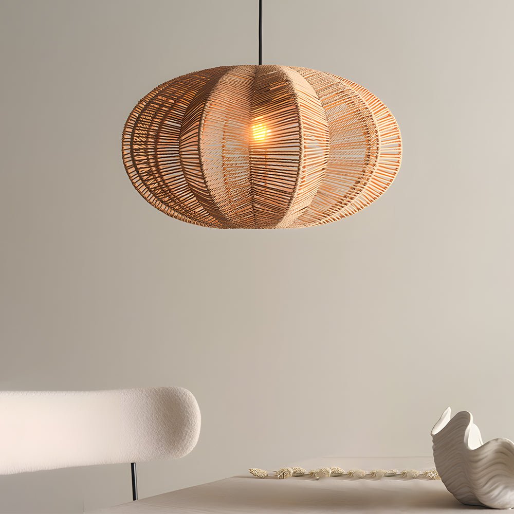 Wabi-Sabi Retro Lantern Chandelier — Hemp Rope and Hardware, E27, Warm White 3000K, Hardwired