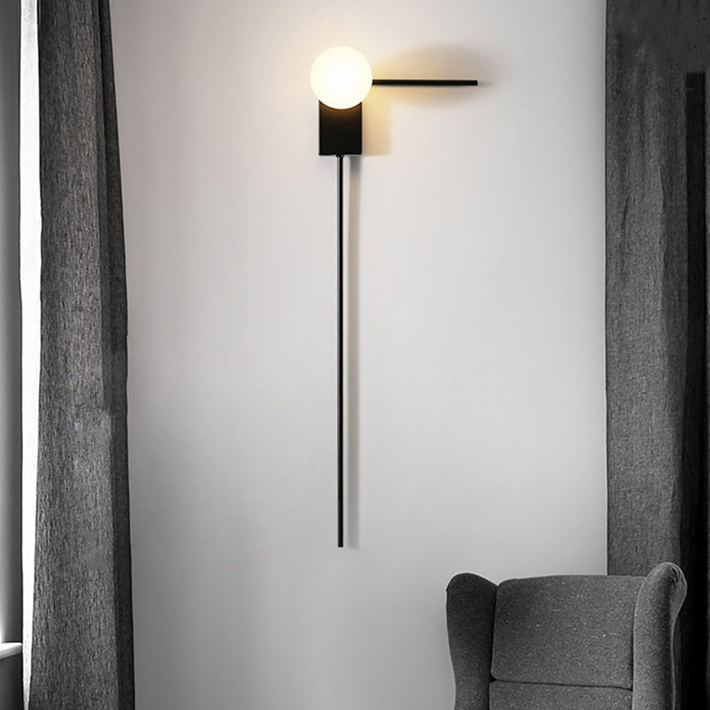 Spherical Frosted Glass Wall Sconce — Black Metal, Mid-Century Retro, G9 5W