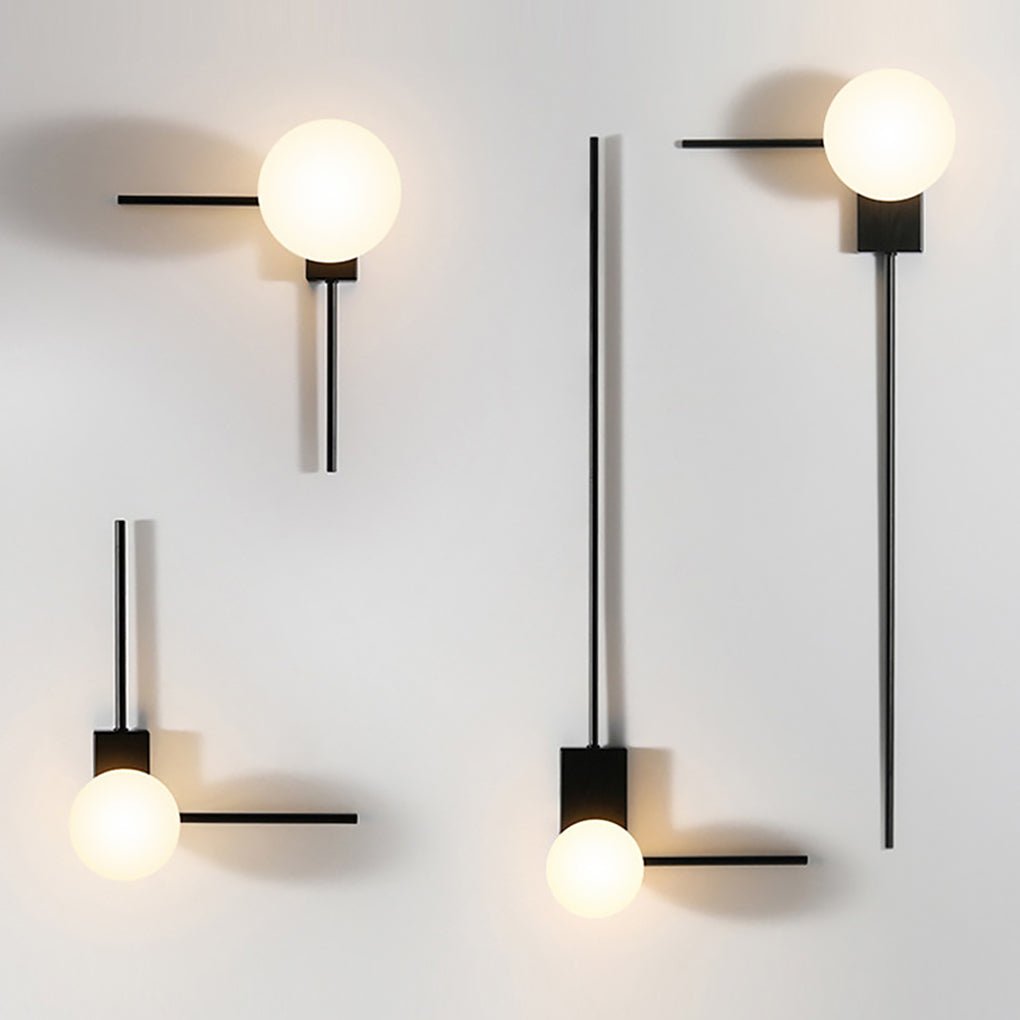 Spherical Frosted Glass Wall Sconce — Black Metal, Mid-Century Retro, G9 5W
