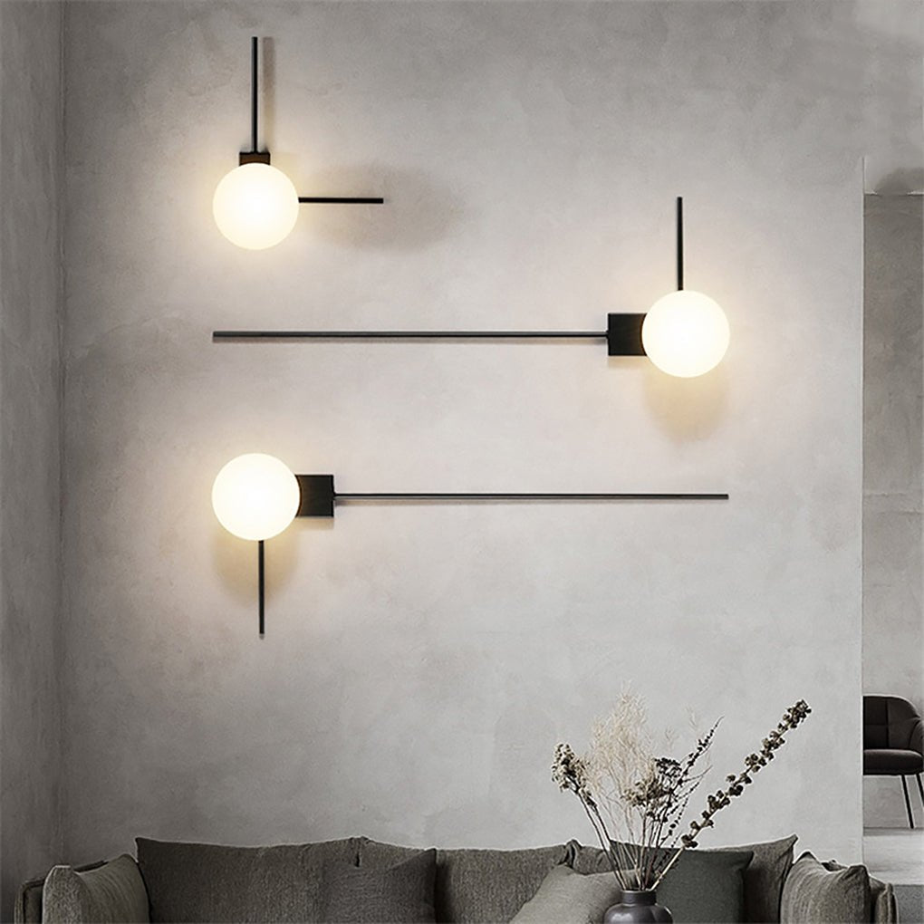 Spherical Frosted Glass Wall Sconce — Black Metal, Mid-Century Retro, G9 5W