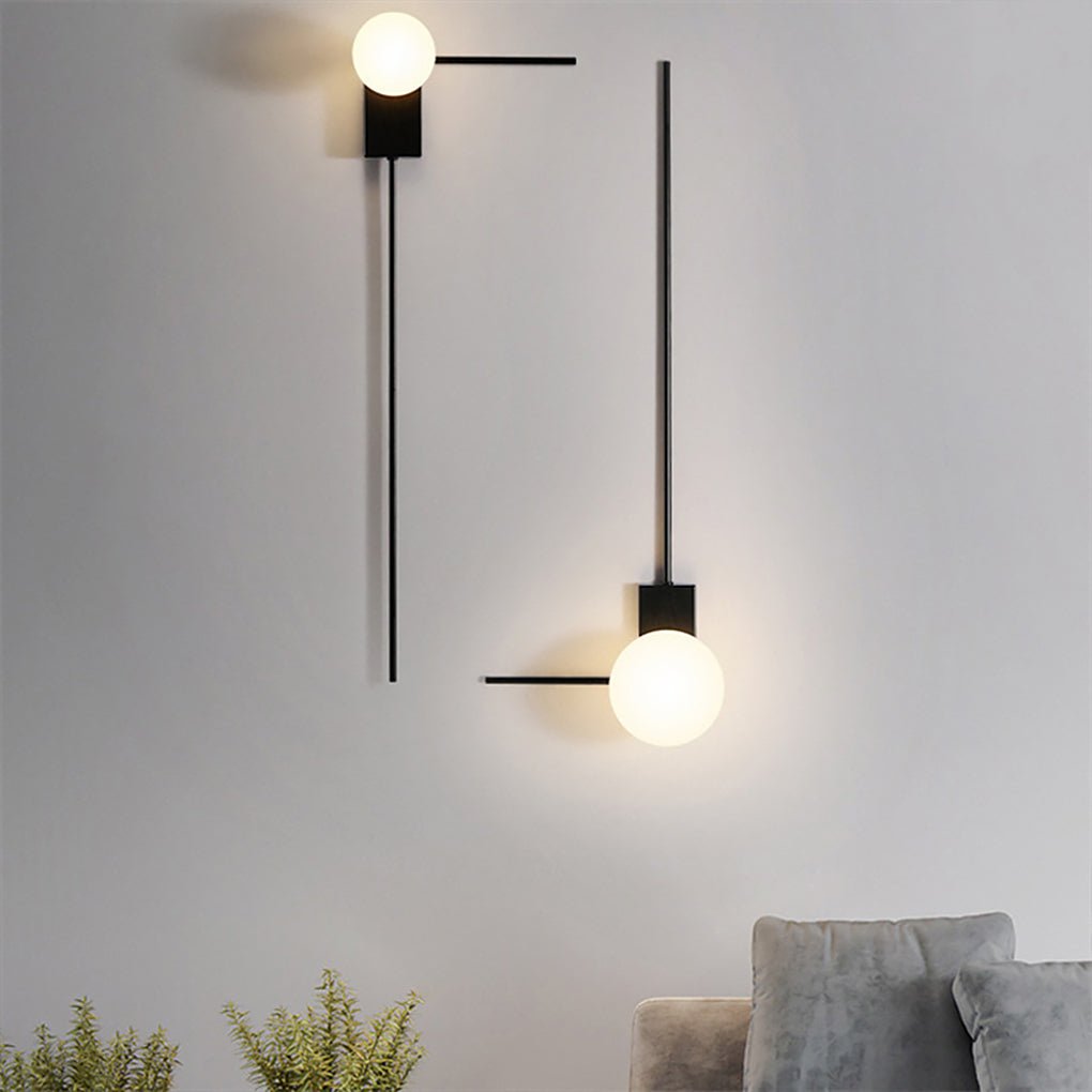 Spherical Frosted Glass Wall Sconce — Black Metal, Mid-Century Retro, G9 5W
