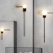 Spherical Frosted Glass Wall Sconce — Black Metal, Mid-Century Retro, G9 5W