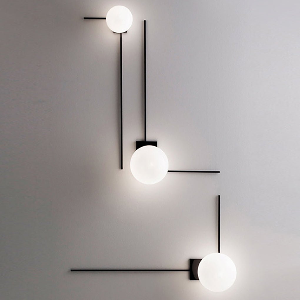 Spherical Frosted Glass Wall Sconce — Black Metal, Mid-Century Retro, G9 5W