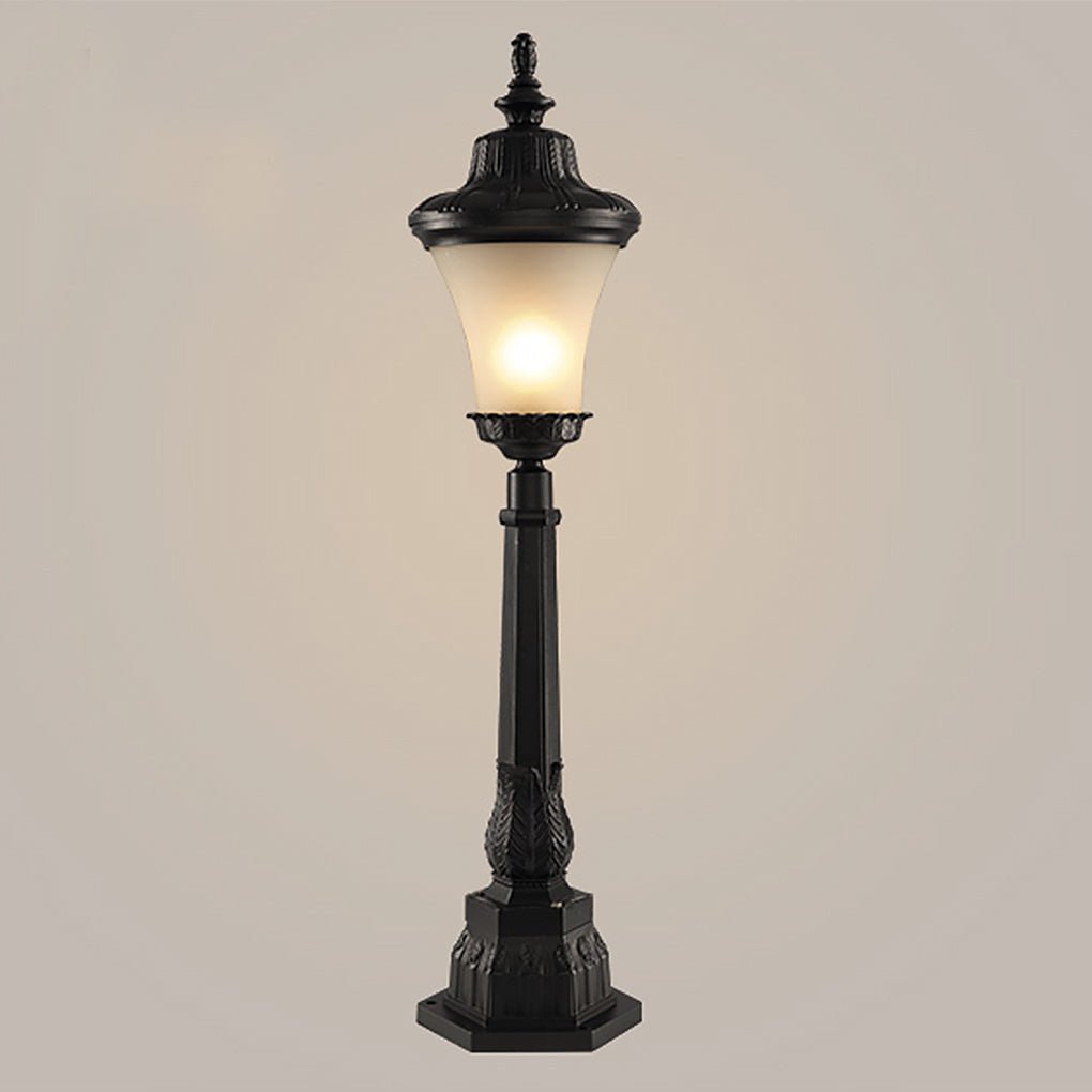 Vintage High-Pole Outdoor Post Light — Black Iron and Glass, 39" Tall, Warm White