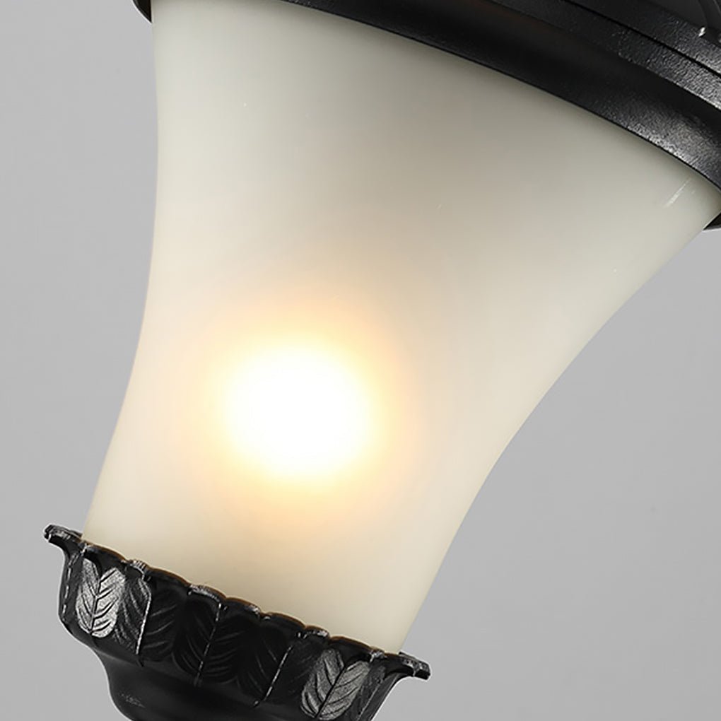 Vintage High-Pole Outdoor Post Light — Black Iron and Glass, 39" Tall, Warm White