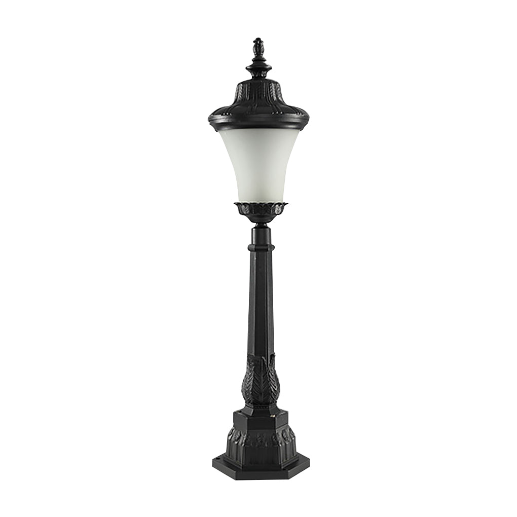 Vintage High-Pole Outdoor Post Light — Black Iron and Glass, 39" Tall, Warm White