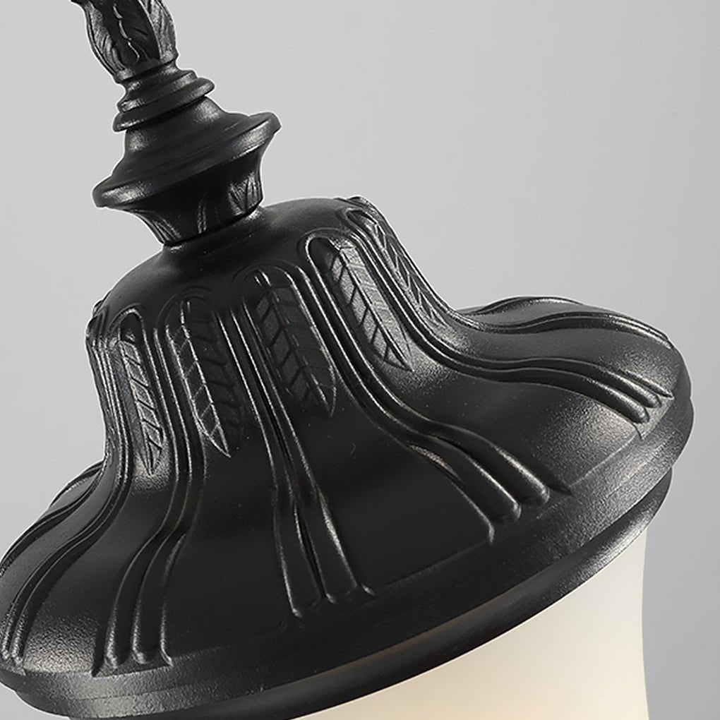 Vintage High-Pole Outdoor Post Light — Black Iron and Glass, 39" Tall, Warm White