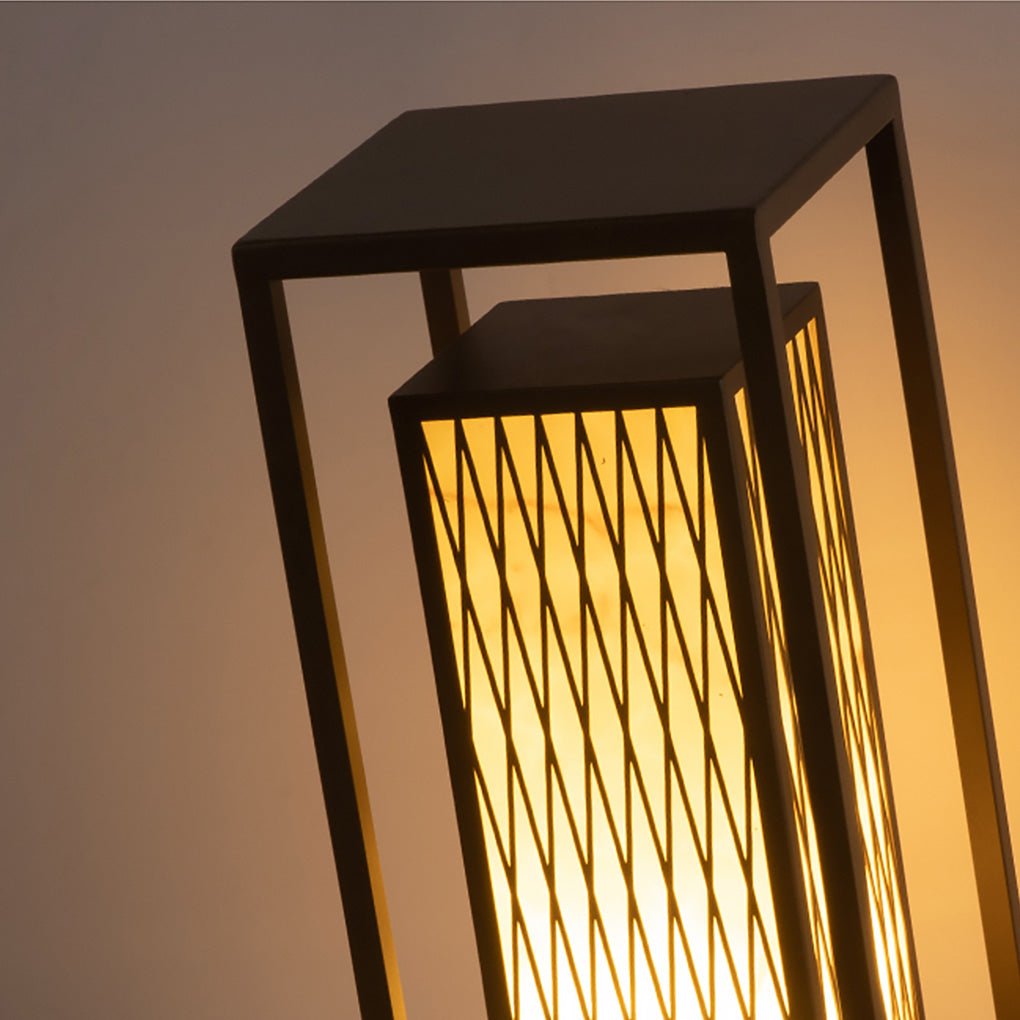 Rectangular Retro Courtyard Bollard Light — Stainless Steel with Imitation Marble, E27, IP54, 9"×9"×22"