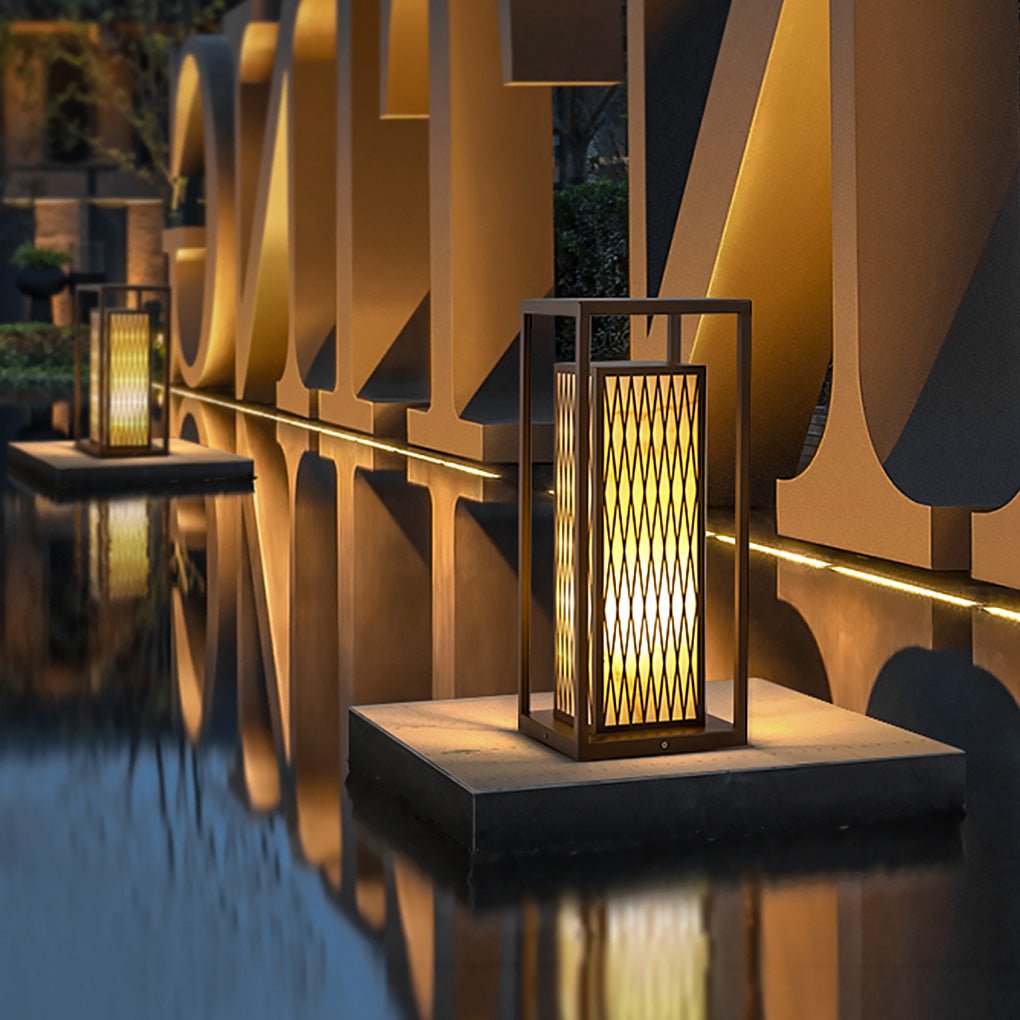 Rectangular Retro Courtyard Bollard Light — Stainless Steel with Imitation Marble, E27, IP54, 9"×9"×22"