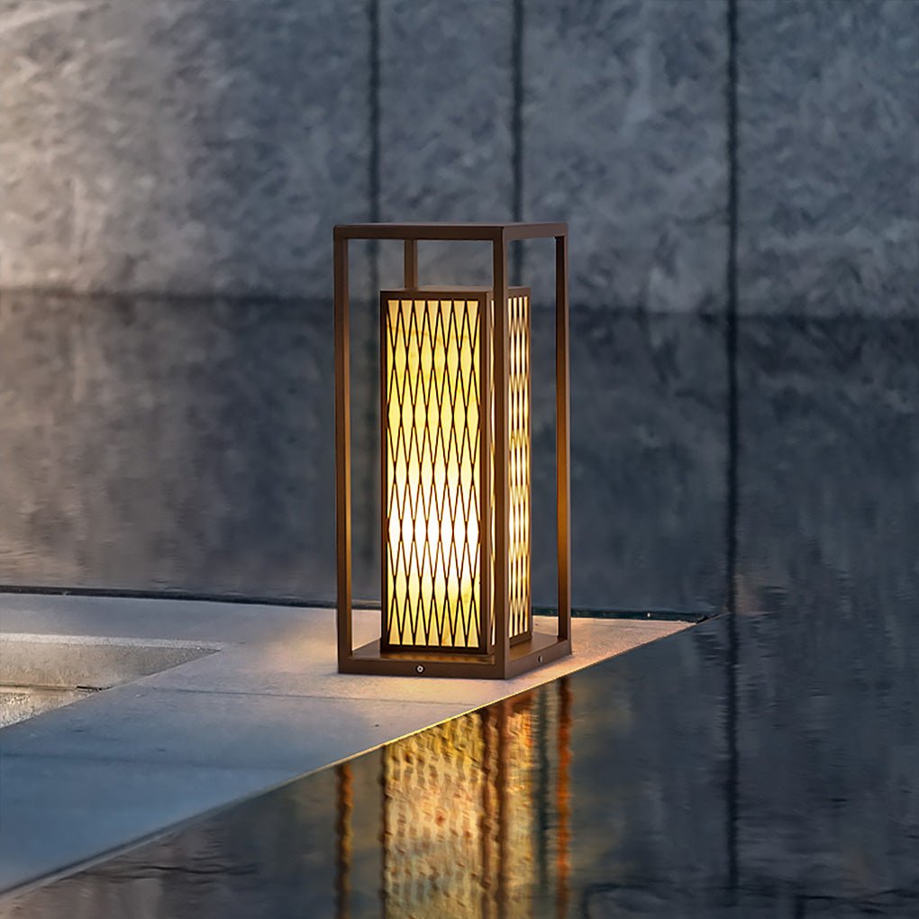 Rectangular Retro Courtyard Bollard Light — Stainless Steel with Imitation Marble, E27, IP54, 9"×9"×22"