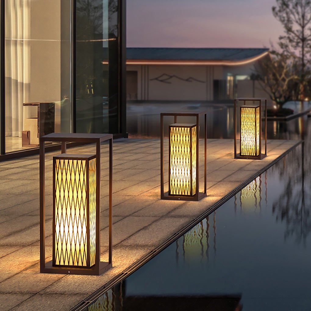 Rectangular Retro Courtyard Bollard Light — Stainless Steel with Imitation Marble, E27, IP54, 9"×9"×22"
