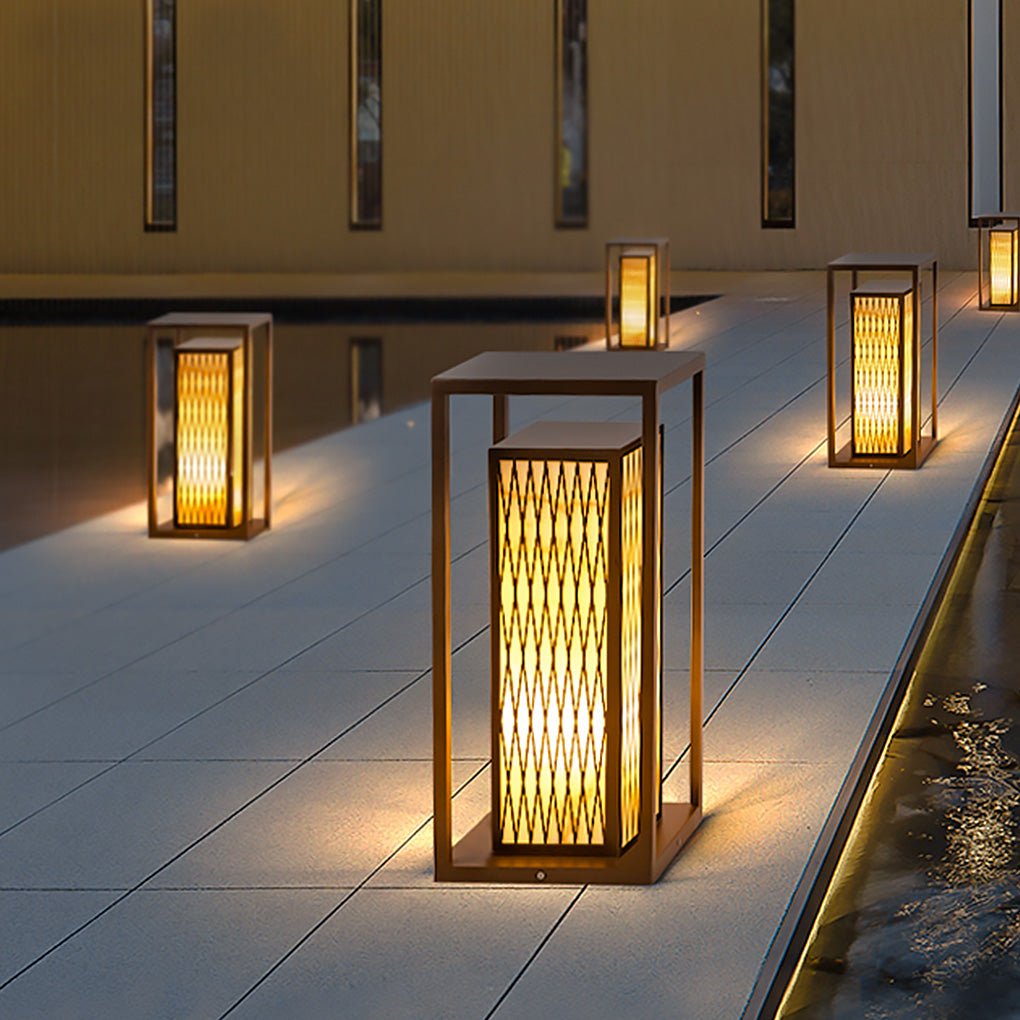 Rectangular Retro Courtyard Bollard Light — Stainless Steel with Imitation Marble, E27, IP54, 9"×9"×22"