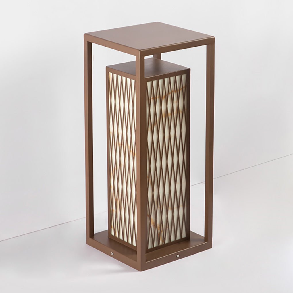 Rectangular Retro Courtyard Bollard Light — Stainless Steel with Imitation Marble, E27, IP54, 9"×9"×22"