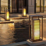 Rectangular Retro Courtyard Bollard Light — Stainless Steel with Imitation Marble, E27, IP54, 9"×9"×22"