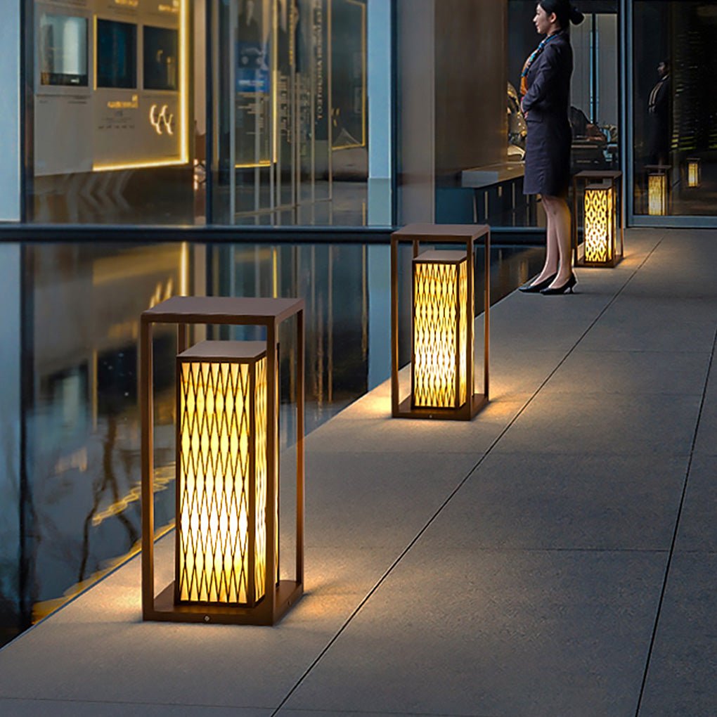 Rectangular Retro Courtyard Bollard Light — Stainless Steel with Imitation Marble, E27, IP54, 9"×9"×22"
