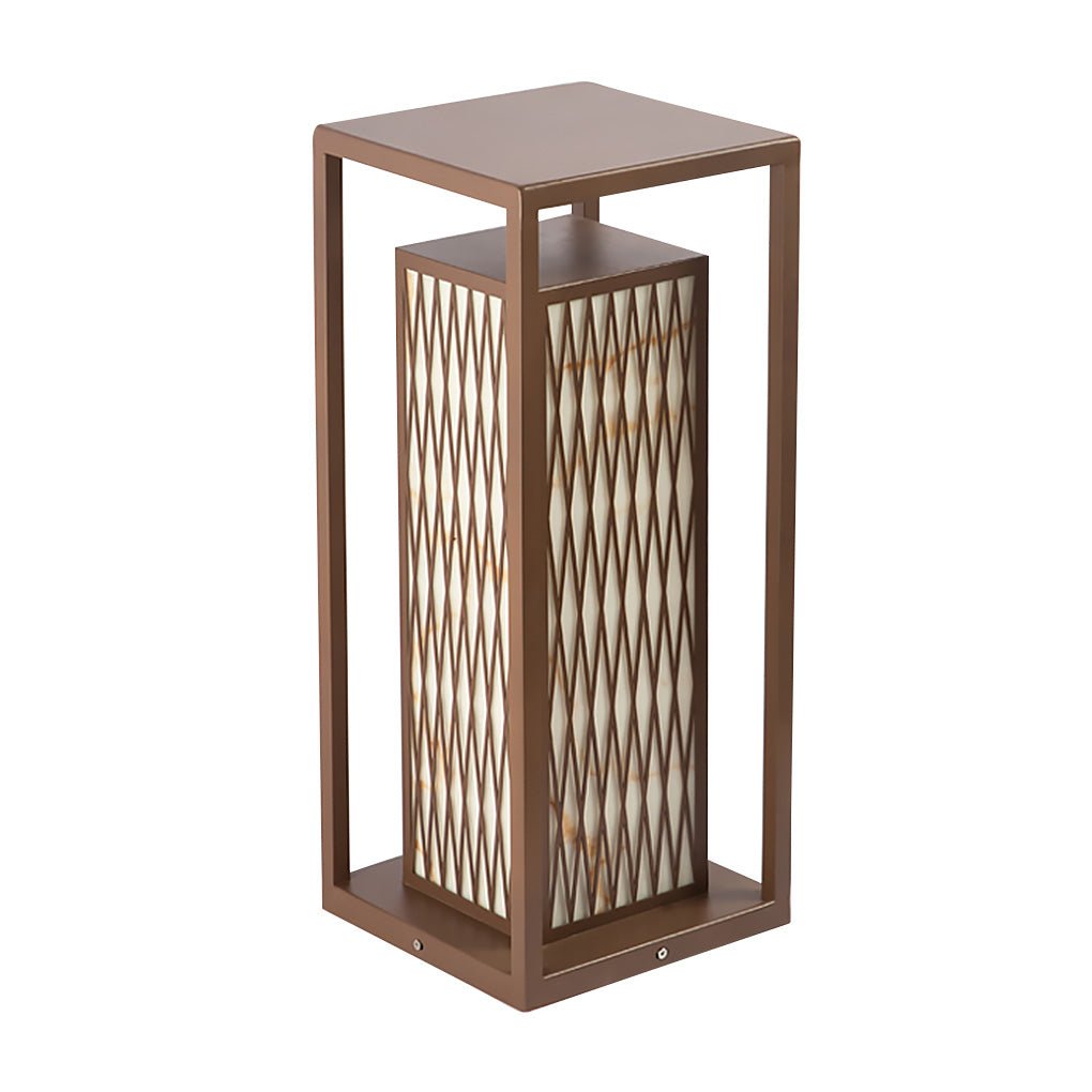 Rectangular Retro Courtyard Bollard Light — Stainless Steel with Imitation Marble, E27, IP54, 9"×9"×22"