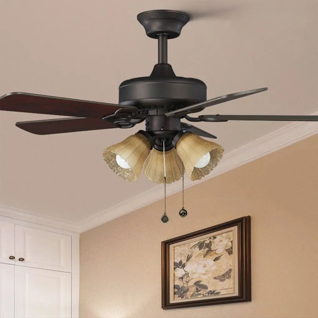 Retro Pastoral Ceiling Fan Lamp with Noiseless Operation and Heat-Resistant Wooden Blades Luxe