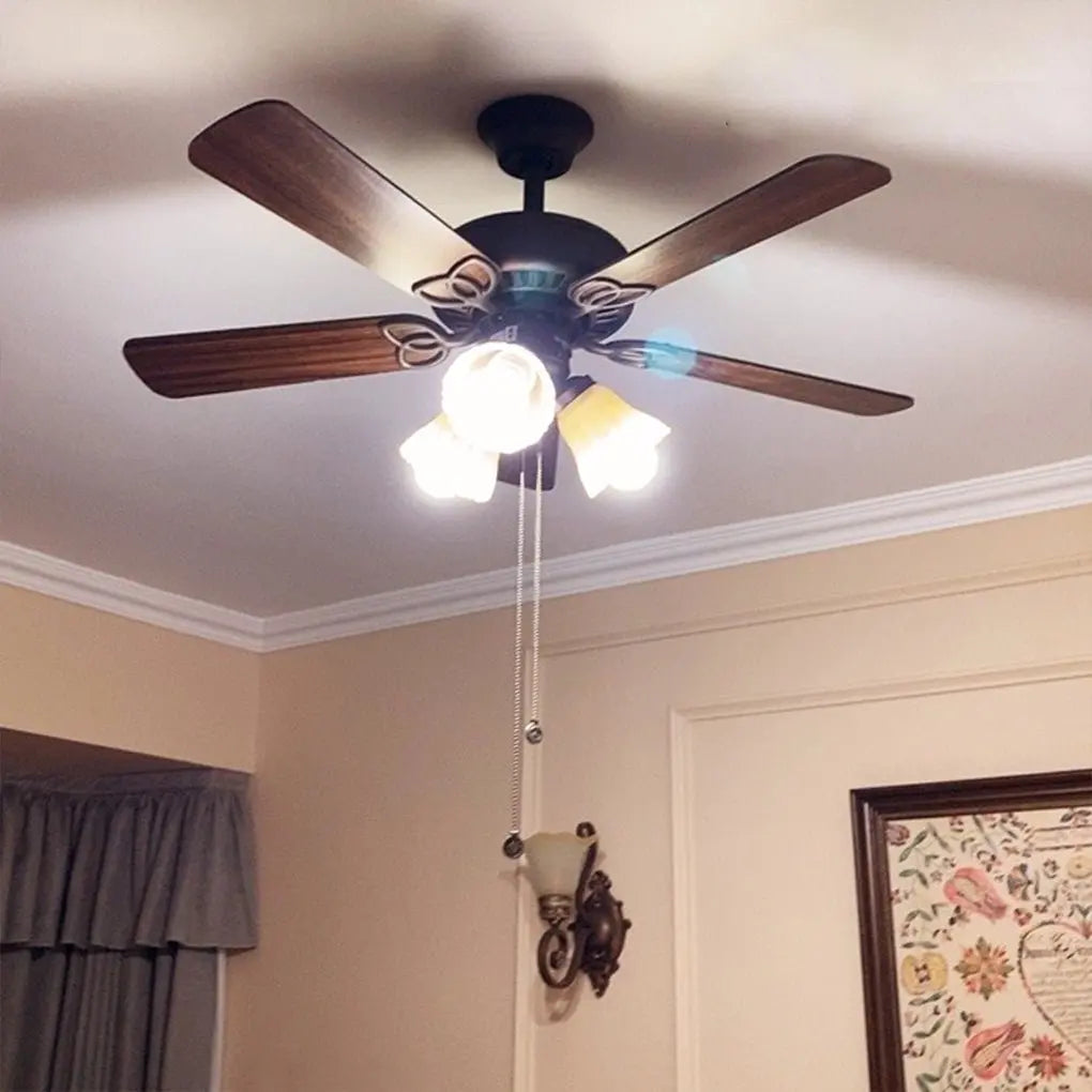Retro Pastoral Ceiling Fan Lamp with Noiseless Operation and Heat-Resistant Wooden Blades Luxe