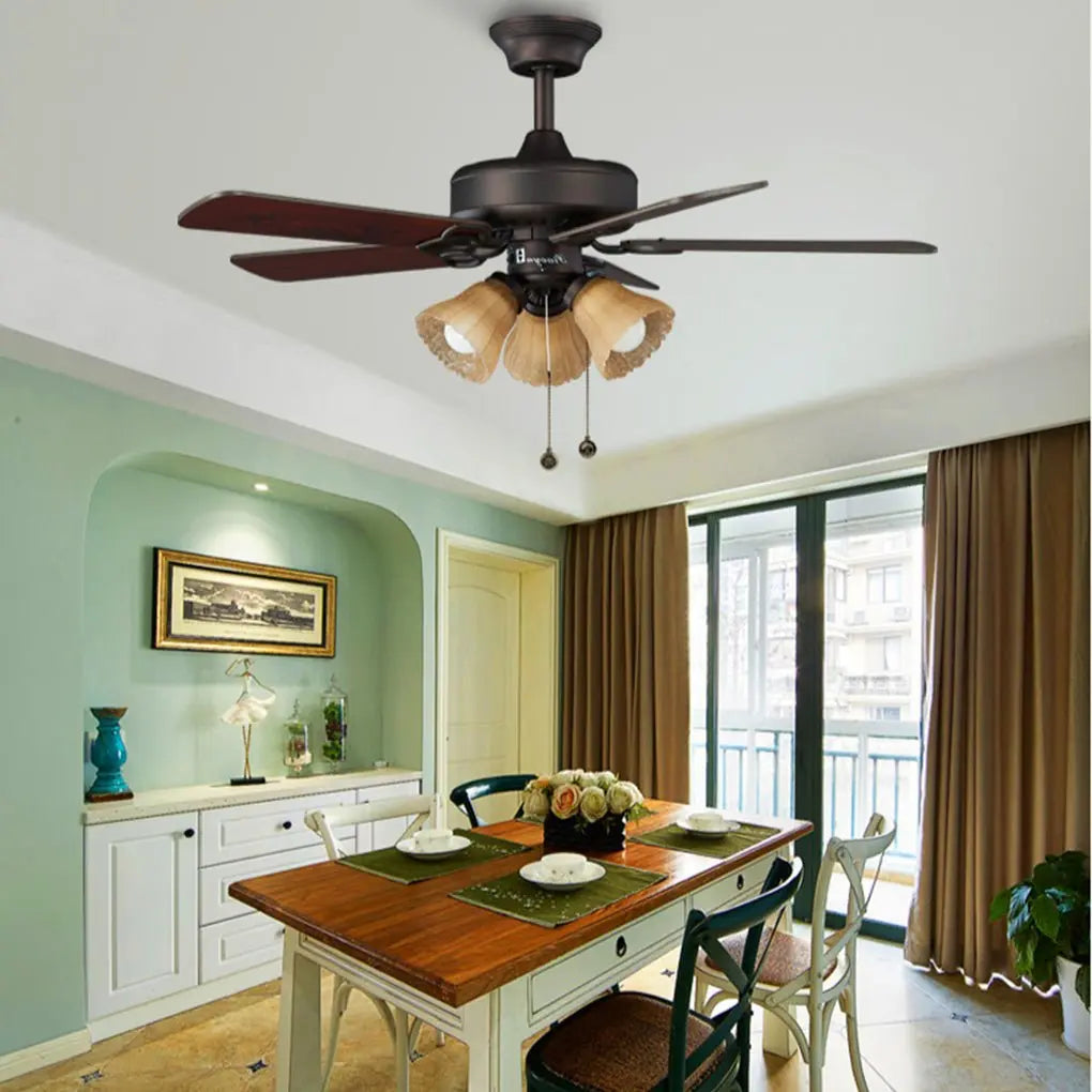 Retro Pastoral Ceiling Fan Lamp with Noiseless Operation and Heat-Resistant Wooden Blades Luxe