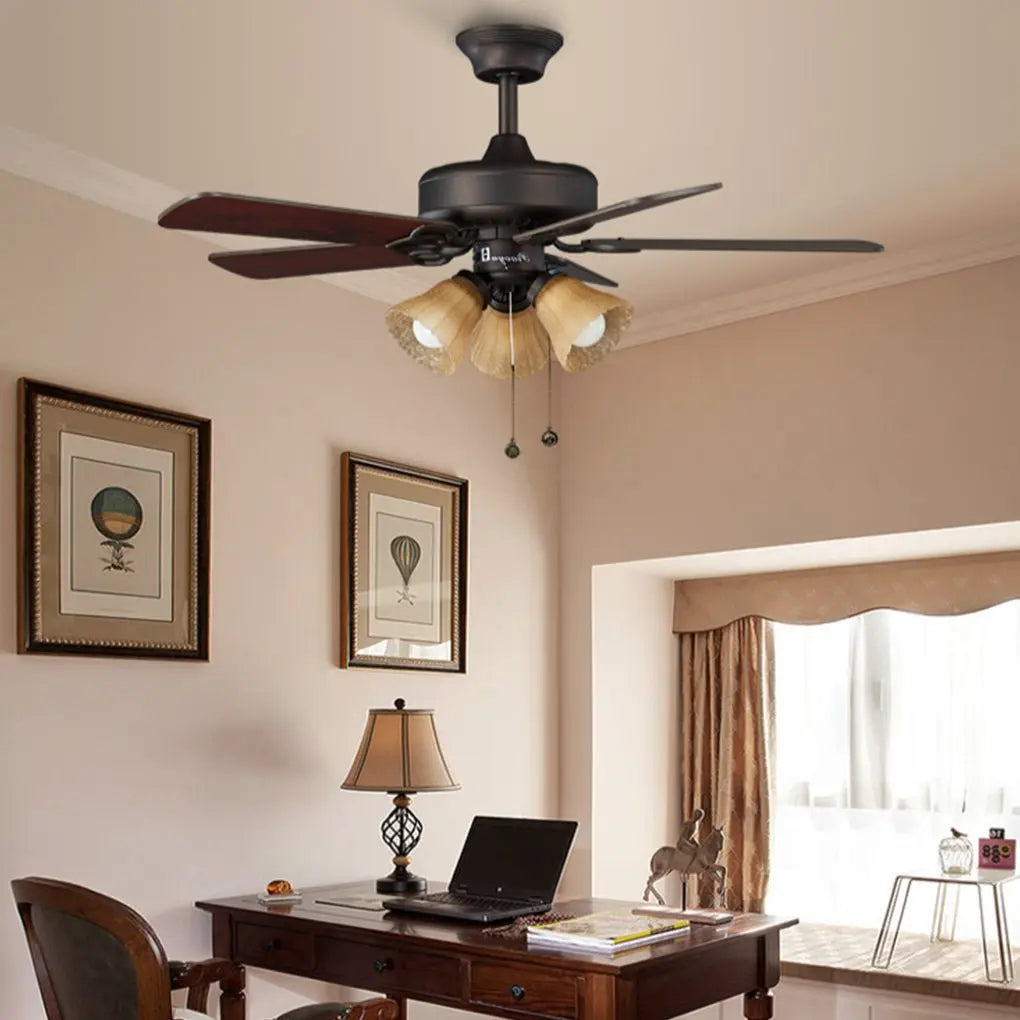 Retro Pastoral Ceiling Fan Lamp with Noiseless Operation and Heat-Resistant Wooden Blades Luxe