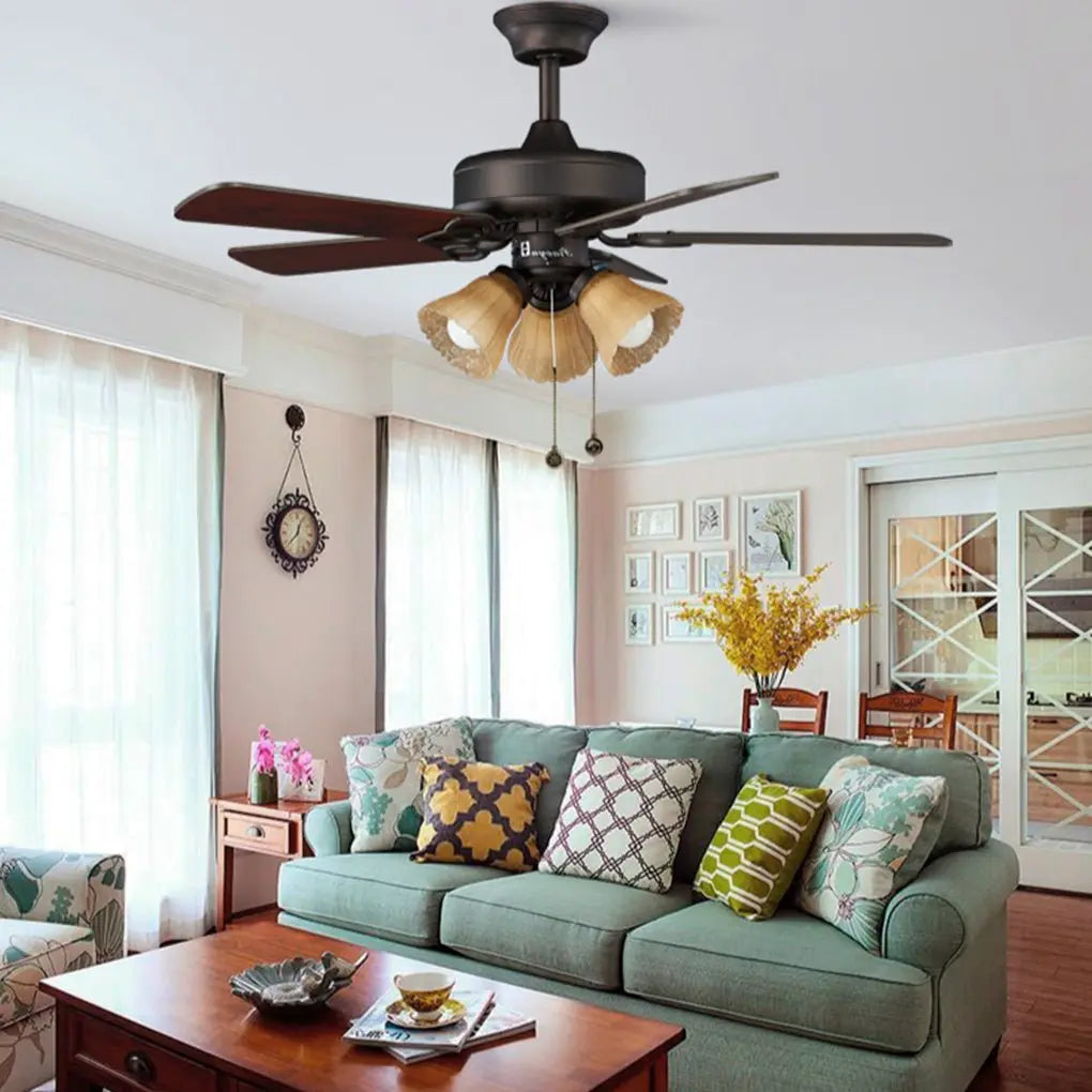 Retro Pastoral Ceiling Fan Lamp with Noiseless Operation and Heat-Resistant Wooden Blades Luxe