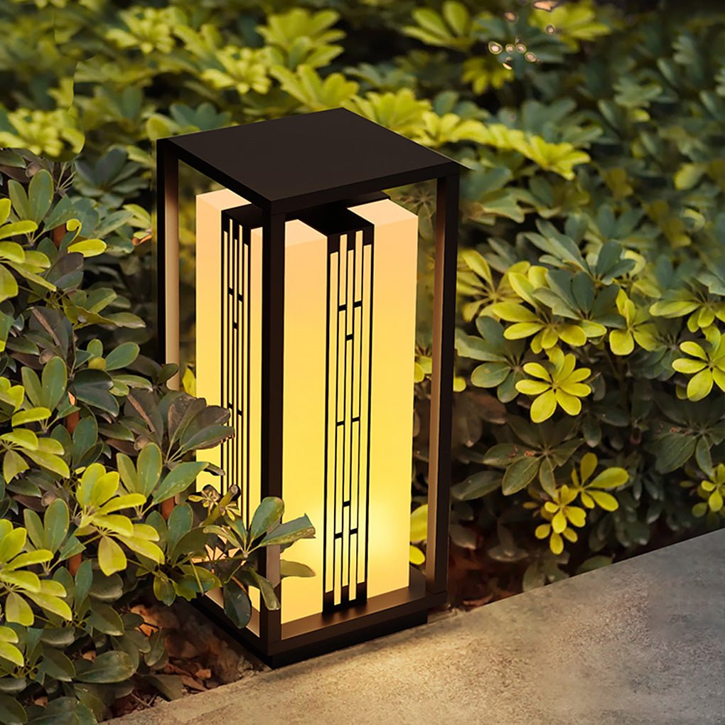 Retro Lined Outdoor Bollard Light — Stainless Steel and Imitation Marble, E27, IP54, 3000K Warm White