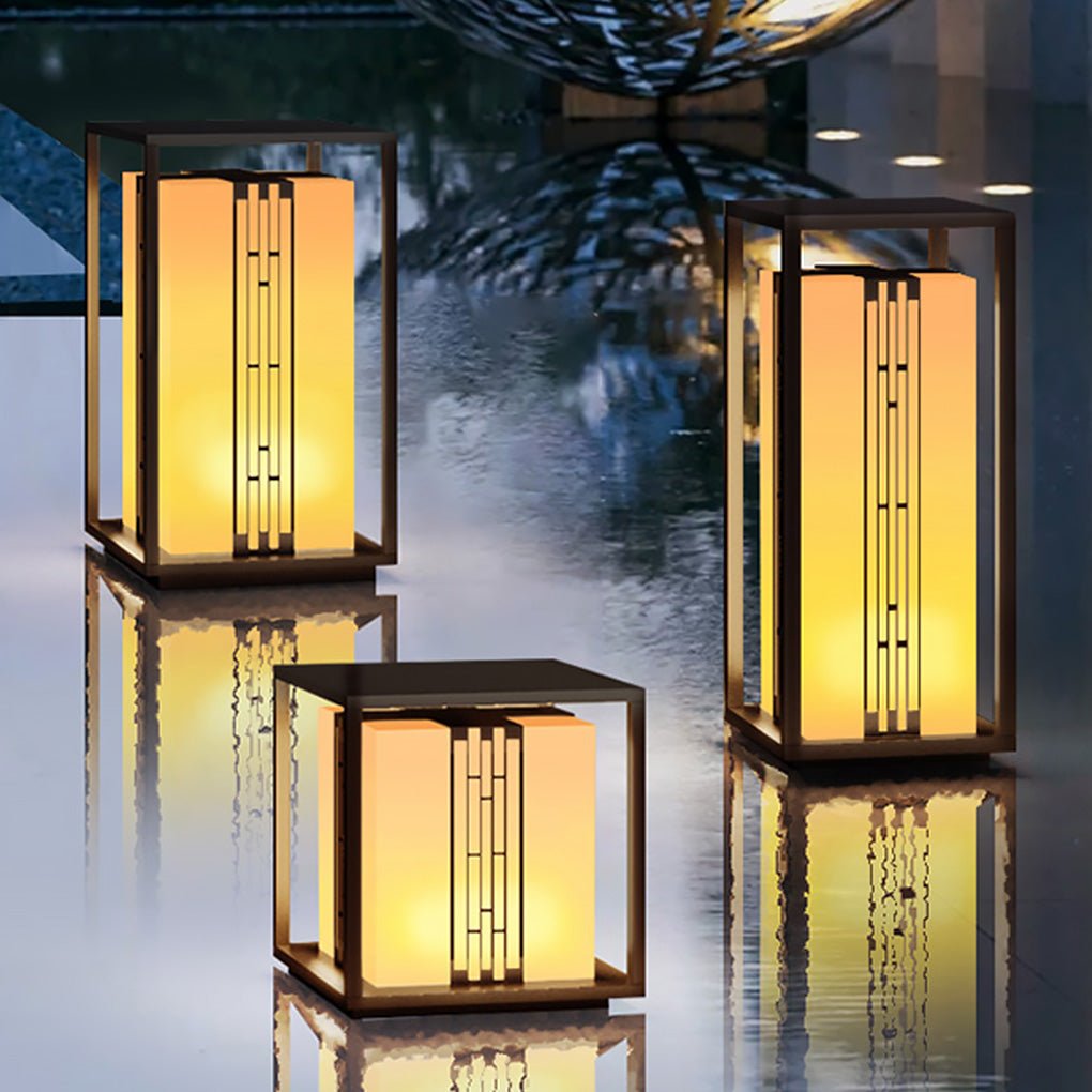 Retro Lined Outdoor Bollard Light — Stainless Steel and Imitation Marble, E27, IP54, 3000K Warm White