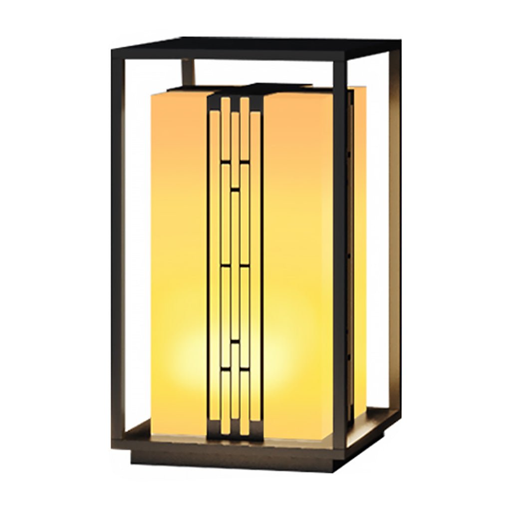 Retro Lined Outdoor Bollard Light — Stainless Steel and Imitation Marble, E27, IP54, 3000K Warm White